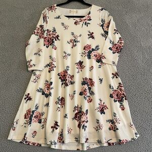 Altar'd State Size Small ARLO Ivory Lined Floral Print Dress 3/4 Sleeve